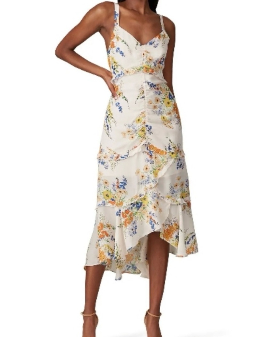 Parker New York Melody Floral Ruffle Tiered Maxi Dress, Size 4